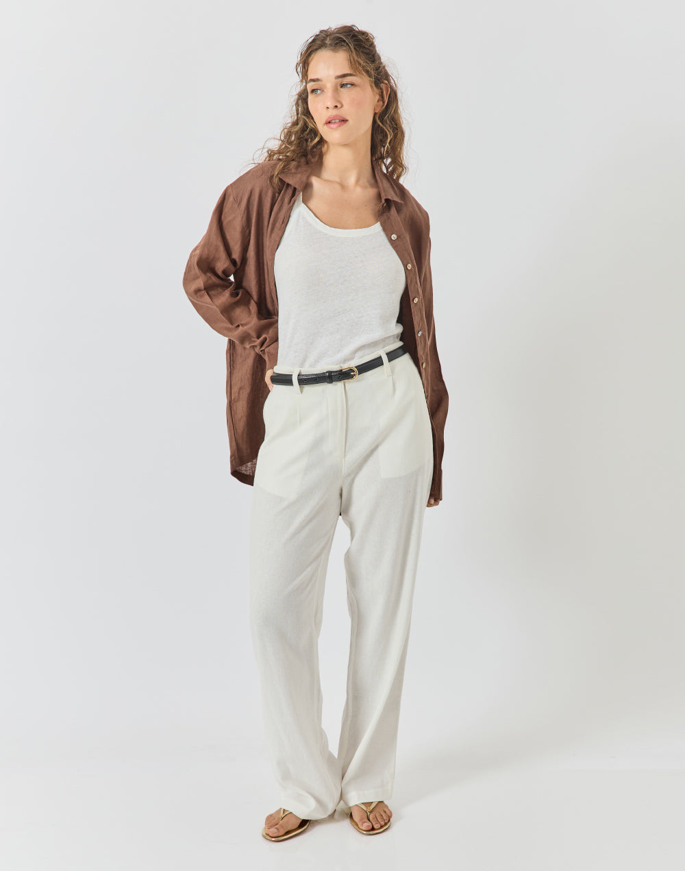 חולצה מכופתרת חום קפה CAPE TOWN