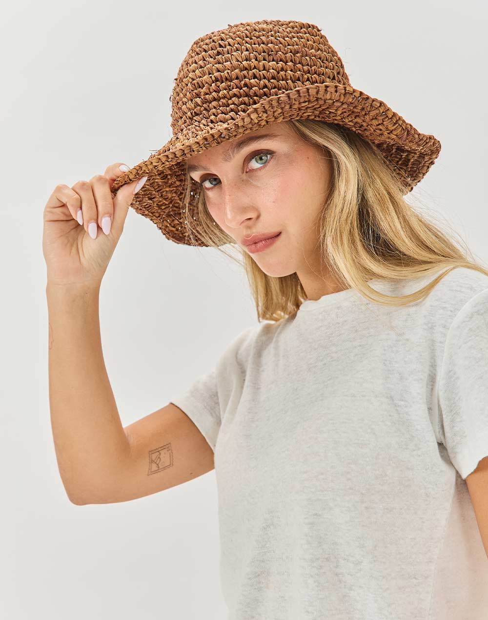 כובע קש רך חום RAFFIA