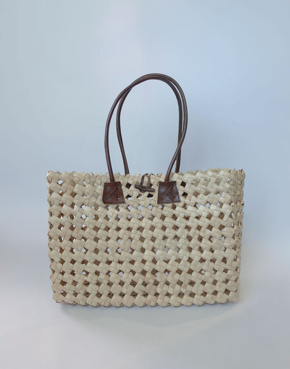 תיק קש משולב עור חום SONOMA