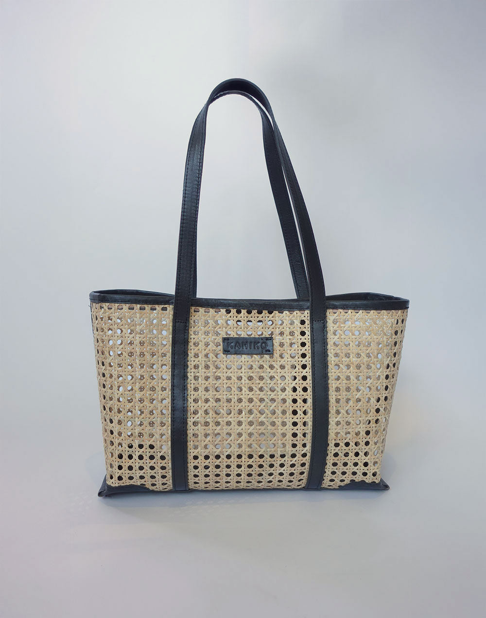 תיק מיני ראטן משולב עור שחור ROYAL