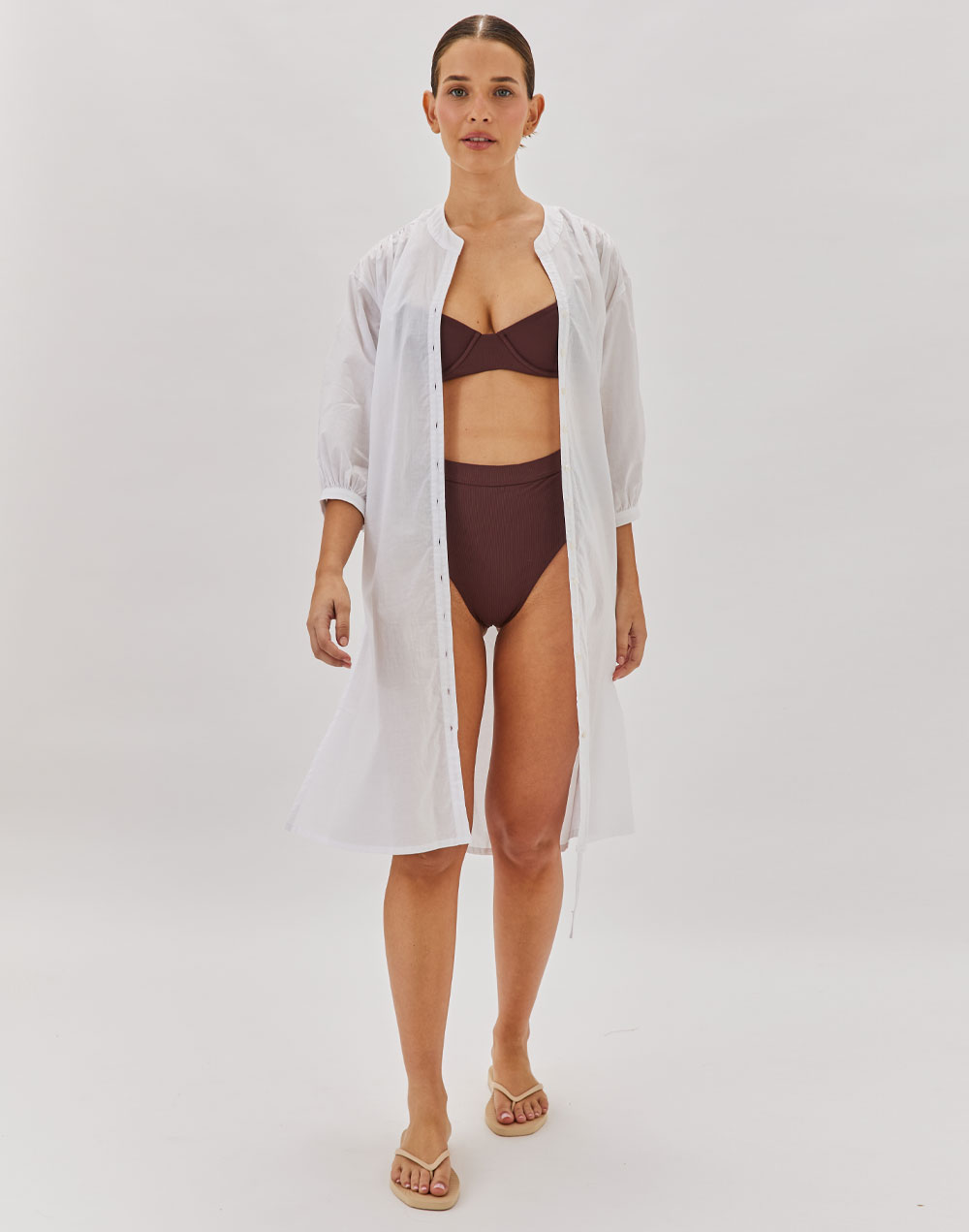 שמלה מכופתרת לבנה VALENCIA