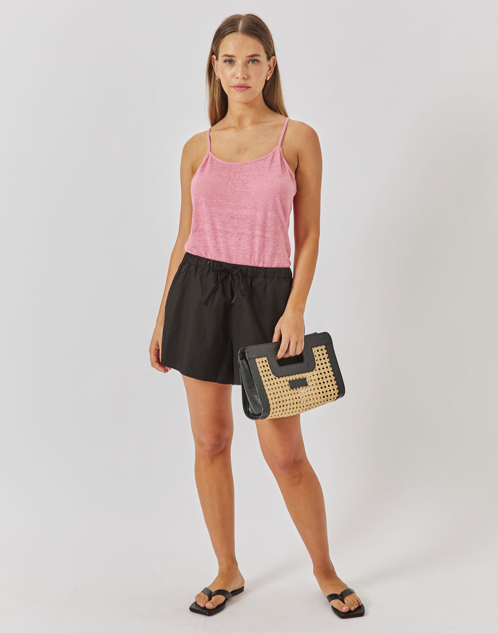 תיק קלאץ' ראטן משולב עור שחור M