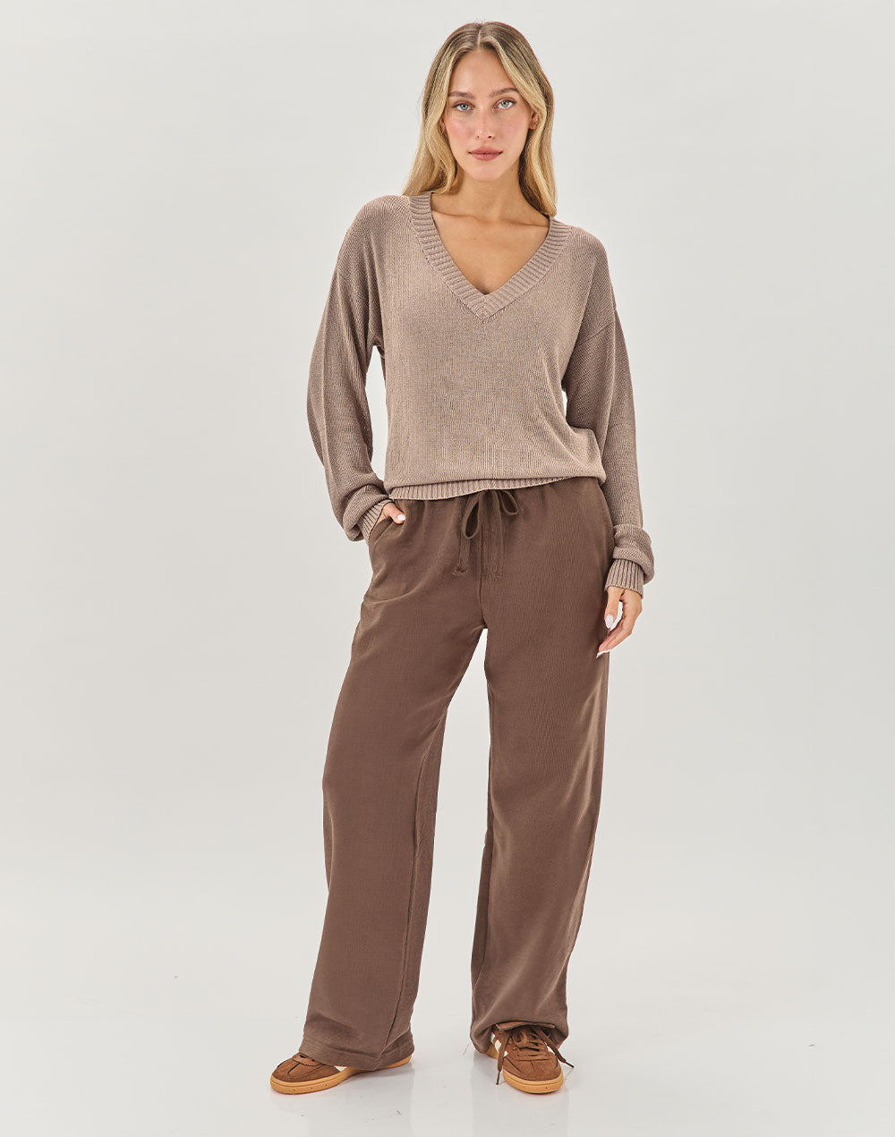 מכנסי טרנינג חום בראוני WIDE LEG