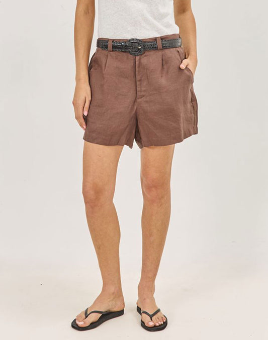 מכנסי פשתן TOSCANA חום קפוצ'ינו