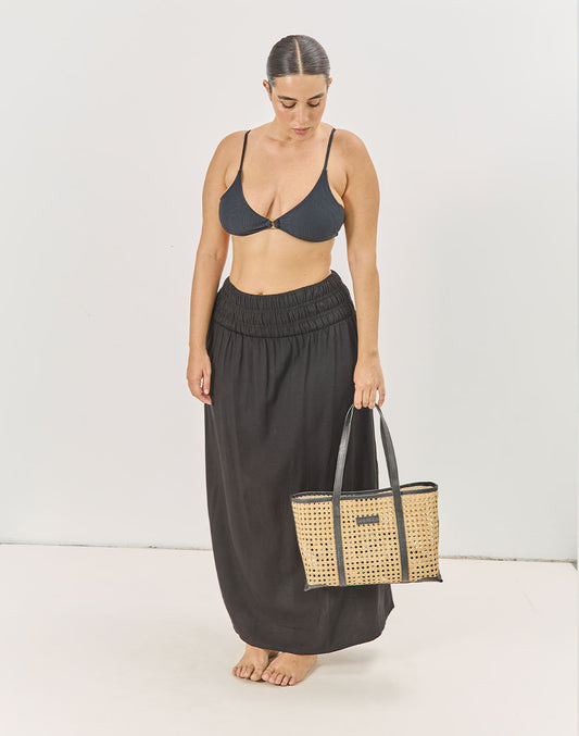 תיק מיני ראטן משולב עור שחור ROYAL