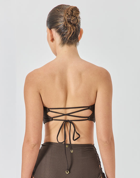טופ ביקיני סטרפלס חום בראוני SANTORINI