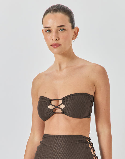 טופ ביקיני סטרפלס חום בראוני SANTORINI