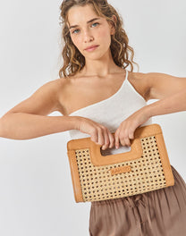 ראטן משולב עור קאמל Clutch