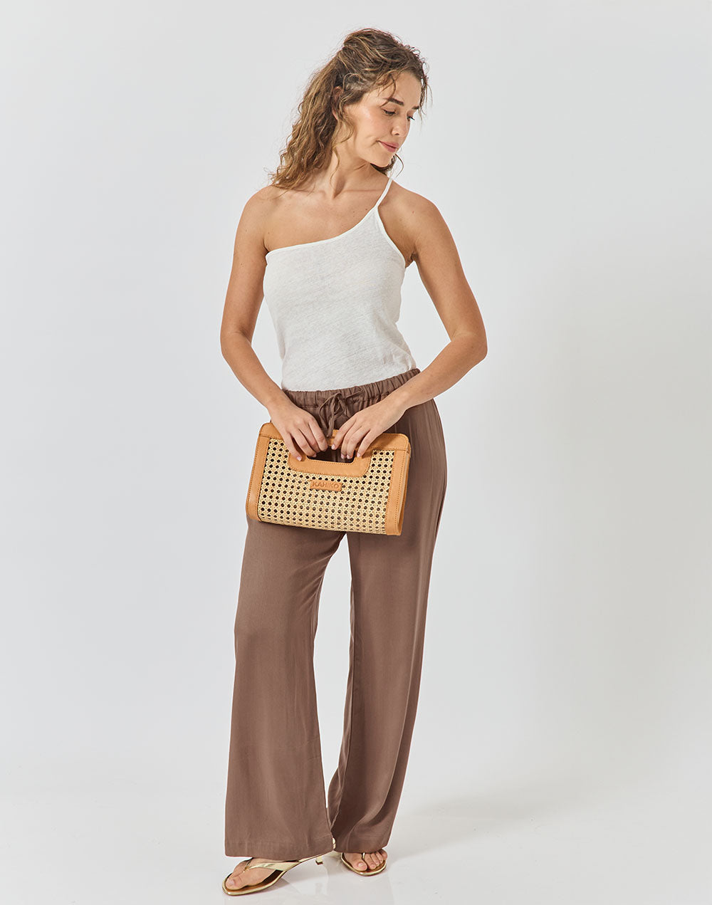 ראטן משולב עור קאמל Clutch