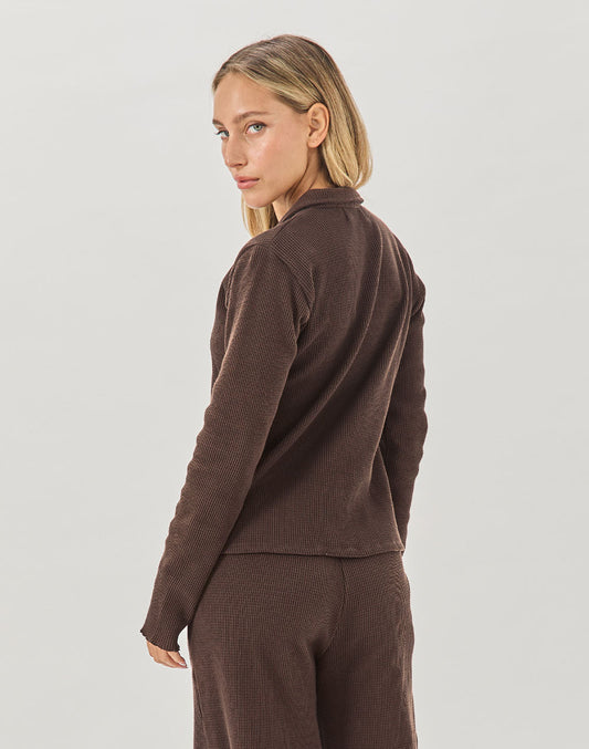 חולצת כותנה מכופתרת חום בראוני ROMI