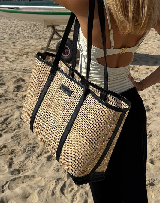 תיק ראטן משולב עור שחור JANIS