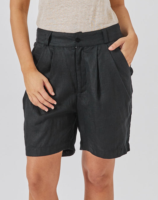 מכנסי פשתן קצרים שחורים DAKAR