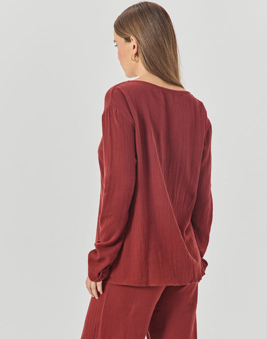 חולצה עם קשירות אדום יין CALI
