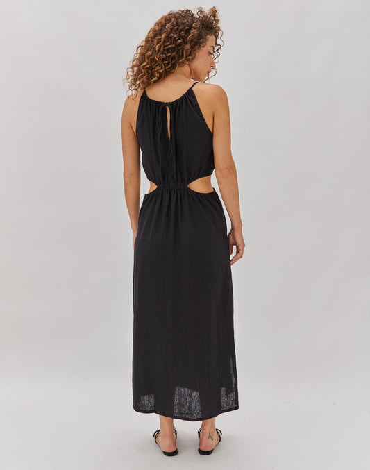 שמלת פשתן שחורה MUNDAKA