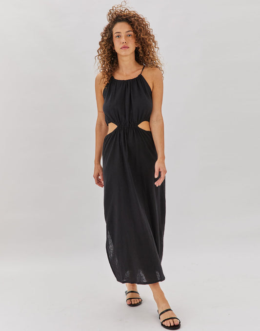 שמלת פשתן שחורה MUNDAKA