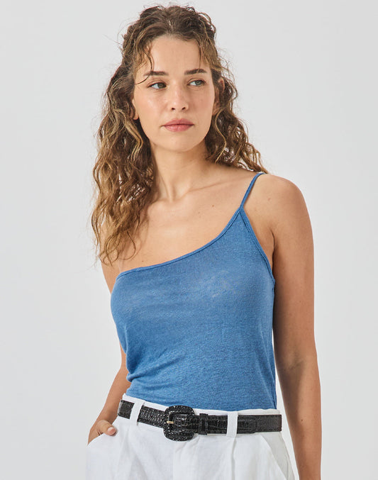 ONE SHOULDER גופיה מפשתן גינס