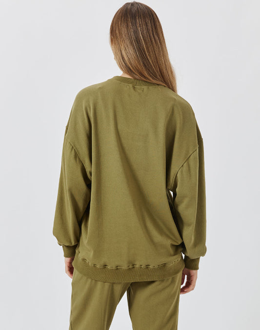סווטשירט אוברסייז ירוק זית כהה PUFF CREW