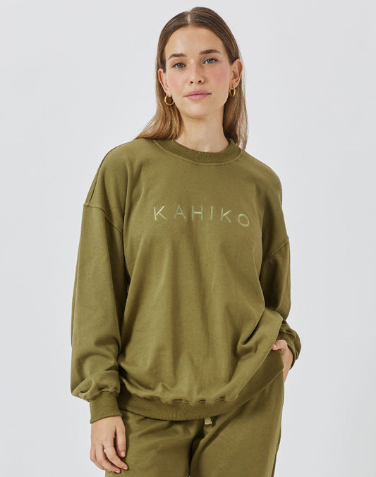 סווטשירט אוברסייז ירוק זית כהה PUFF CREW