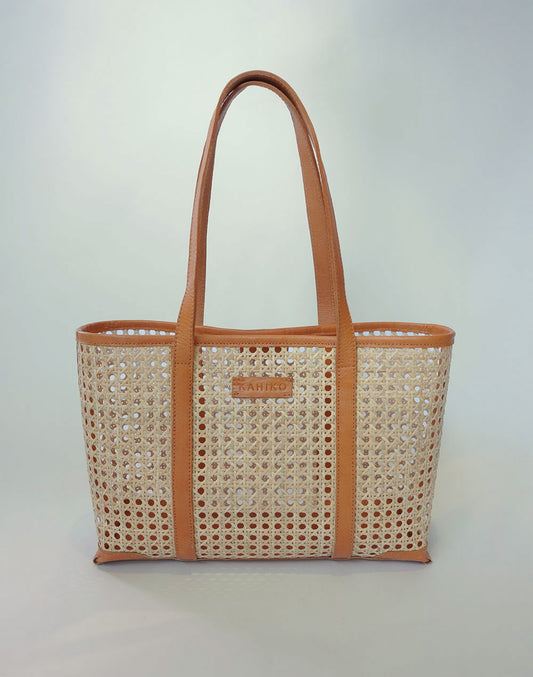 תיק מיני ראטן משולב עור כאמל ROYAL