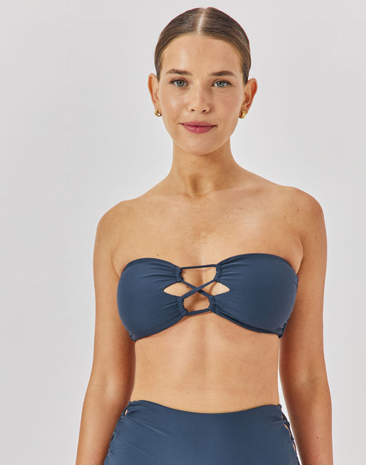 טופ ביקיני סטרפלס כחול כהה SANTORINI