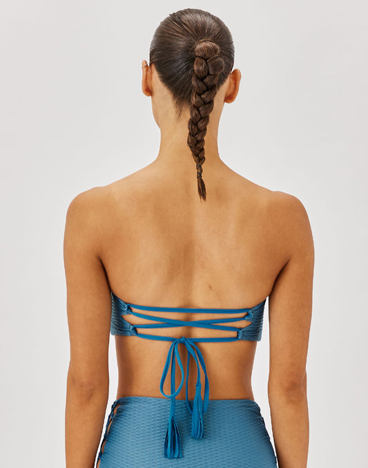 טופ ביקיני סטרפלס כחול אוקינוס SANTORINI