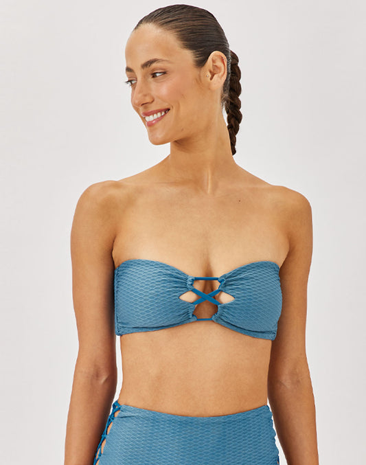 טופ ביקיני סטרפלס כחול אוקינוס SANTORINI