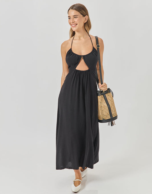 שמלת פשתן שחורה SHELL