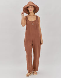 כובע כותנה רחב שוליים חום שוקולד SUN