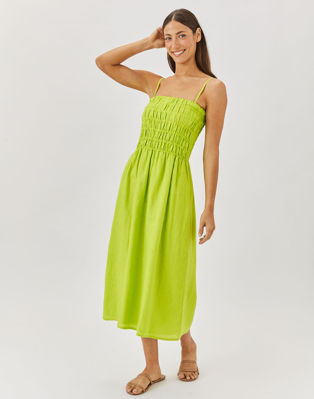 שמלת פשתן ירוק ליים BARBADOS